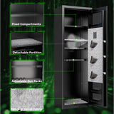 8-10 Gun Safe for Rifles and Pistols,Home Safety Cabinet,No Assembly Required Gun Storage,Biometric Fingerprint Locking Cabinet,Electronics Key Password Safes,Adjustable Partition Rifle Safes Leariso