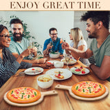 Hushee 3 Pcs Acacia Wood Cutting Board with Handle Round Wooden Chopping Board and Dish Rack Set Serving Platter Pizza Paddle and Plate Rack Stand Hushee