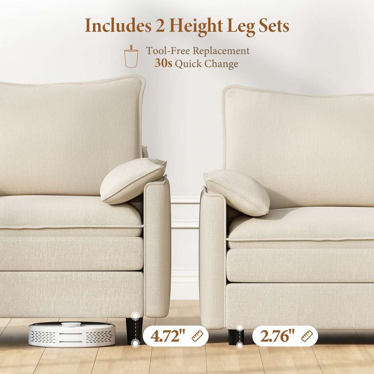 Vesgantti 108" Modular Sectional Sofa, Comfy Cloud Couch with Movable Ottoman Deep Seat Chenille L Shaped Modular Sofa, Sectional Couches for Living Room, Bedroom and Apartment, Beige Vesgantti