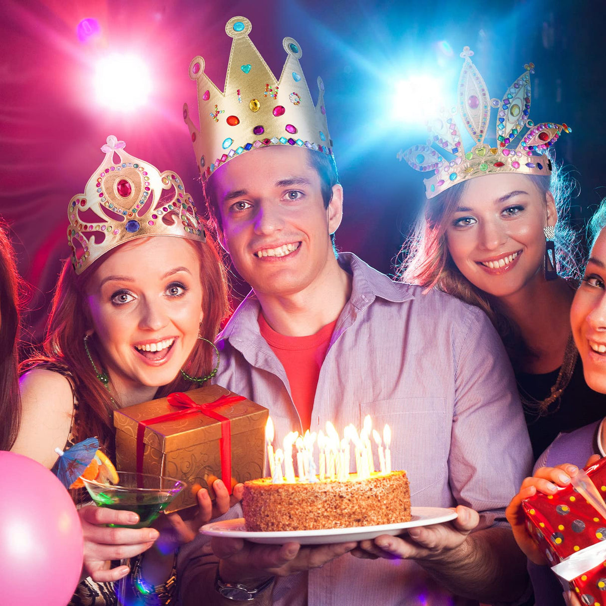 Civaner 17 Pcs Princess Party Crowns Set DIY Tiaras Making Kit for Kids with Diamond Stickers, Party Favors and Supplies(Gold) Civaner