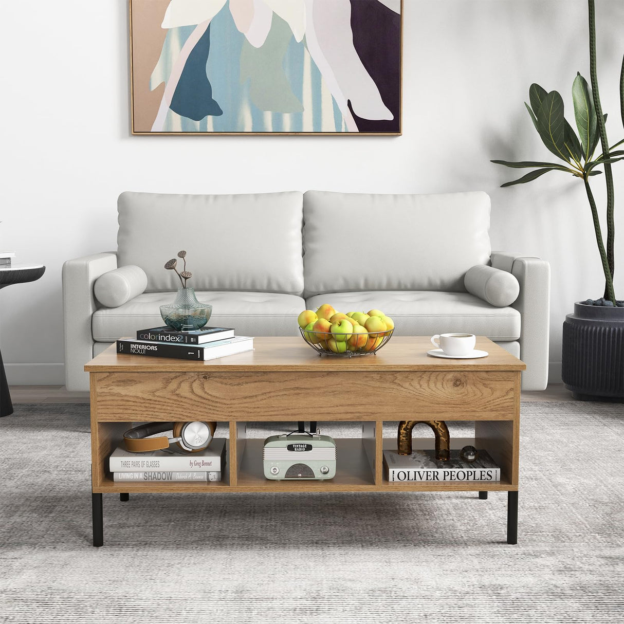 Giantex Lift Top Coffee Table - Rectangular Wooden Table w/Hidden Compartment & Open Storage Shelves, Multifunctional Modern Flip Top Center Table for Living Room, Reception Room, Office (Natural) Giantex