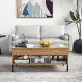 Giantex Lift Top Coffee Table - Rectangular Wooden Table w/Hidden Compartment & Open Storage Shelves, Multifunctional Modern Flip Top Center Table for Living Room, Reception Room, Office (Natural) Giantex