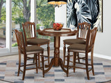 East West Furniture JACH5-MAH-C 5 Piece Counter Height Dining Table Set Includes a Round Kitchen Table with Pedestal and 4 Linen Fabric Upholstered Dining Chairs, 36x36 Inch, Mahogany East West Furniture