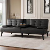 Meilocar Convertible Futon Sofa Bed Couch, Modern Folding Futon Set, Adjustable Recliner Sofa Bed for Living Room, 2 Cup Holders, Removable Armrest, 3 Angles (PU Leather, Black) Meilocar