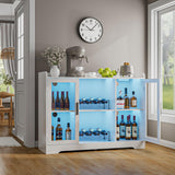 Ludatido Wine Bar Cabinet for Home, Liquor Cabinet with LED Lights, Power Outlet, Storage, Glass Door for Living Room, Dining Room, Home Bar - White Ludatido