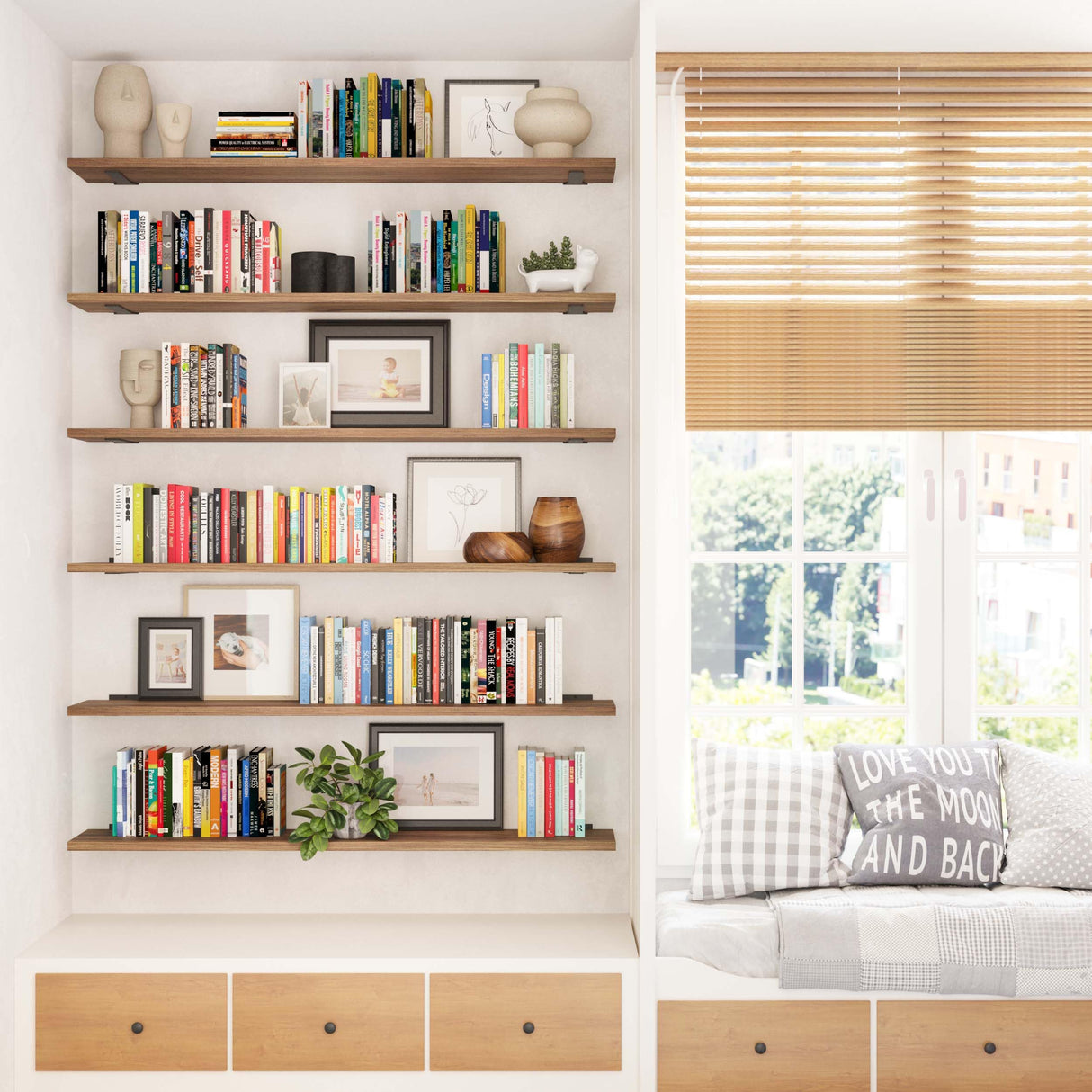 Wallniture Palm 60 inch Long x 10 in Deep Rustic Floating Shelves for Wall Storage, Wall Book Shelf for Living Room, Shelves Laundry Room, Home Office, Set of 2, Burnt Finish, Real Wood Wallniture