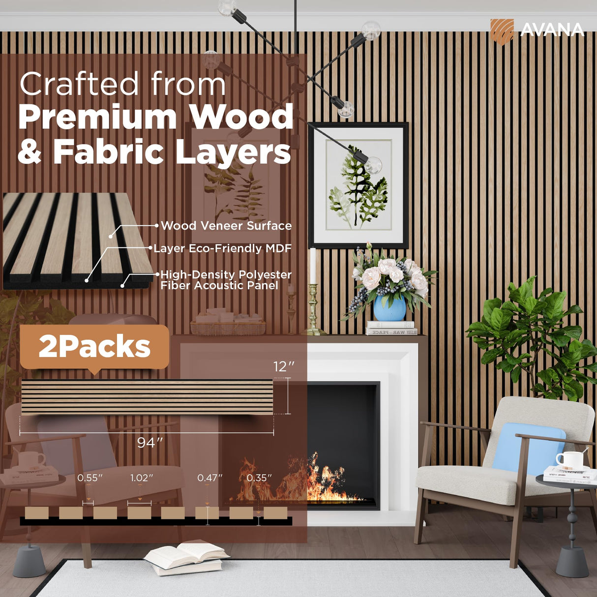 Avana Acoustic Wood Wall Panels – 94.4 X 12.6 White Oak Acoustic Panels Set Of 2 – Wall Panels For Interior Wall Decor For Homes, Offices, Studios – Sturdy And Durable Wood Panels For Wall Avana