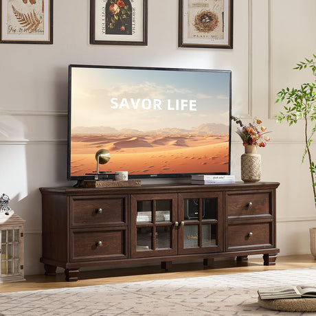 SAVOR LIFE Farmhouse TV Stand for Living Room, Rustic Brown Entertainment Center with Storage Cabinet,Wood TV Console with 4 Drawers,Modern TV Stands for Bedroom,Walnut SAVOR LIFE