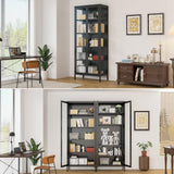 Lucky Monet 5-Tier Glass Display Cabinet with LED Lights, 67" Tall Metal Curio Cabinets with Glass Door and 4 Adjustable Shelves, Large Display Case for Collectibles Figures China Books (Black) Lucky Monet