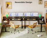 AODK Electric L Shaped Standing Desk with Monitor Stand, 59 Inch Height Adjustable Corner Desk with Power Outlets, Large Sit Stand Table, Reversible Computer Desk for Home, Office, Black AODK