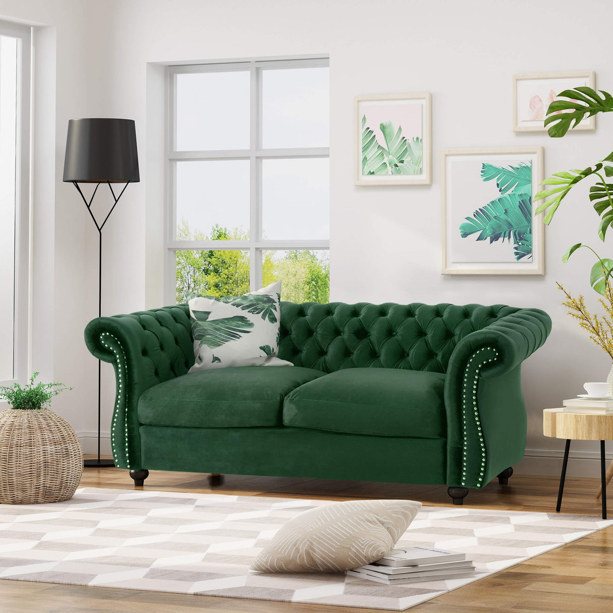 Christopher Knight Home Karen Traditional Chesterfield Loveseat Sofa, Emerald and Dark Brown, 61.75 x 33.75 x 27.75 Christopher Knight Home