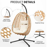 LEX CRAFT Egg Chair with Stand, Patio Wicker Hanging Chair, Hammock Swing Chair, 350LBS Capacity for Bedroom, Balcony, Garden (YE-BE) LEX CRAFT