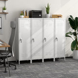 SUPEER Metal Lockers for Employees with Handle,Metal Storage Locker with 2 Pegboard & 5 Hooks for Gym, School, Office,Home,Garage,White SUPEER