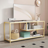 Function Home TV Stand for TVs up to 55 Inch, 3 Tier Entertainment Center, Media Console with Open Storage Shelves for Living Room Bedroom, 47” Modern TV Table with Faux Marble Top Gold Metal Leg Function Home