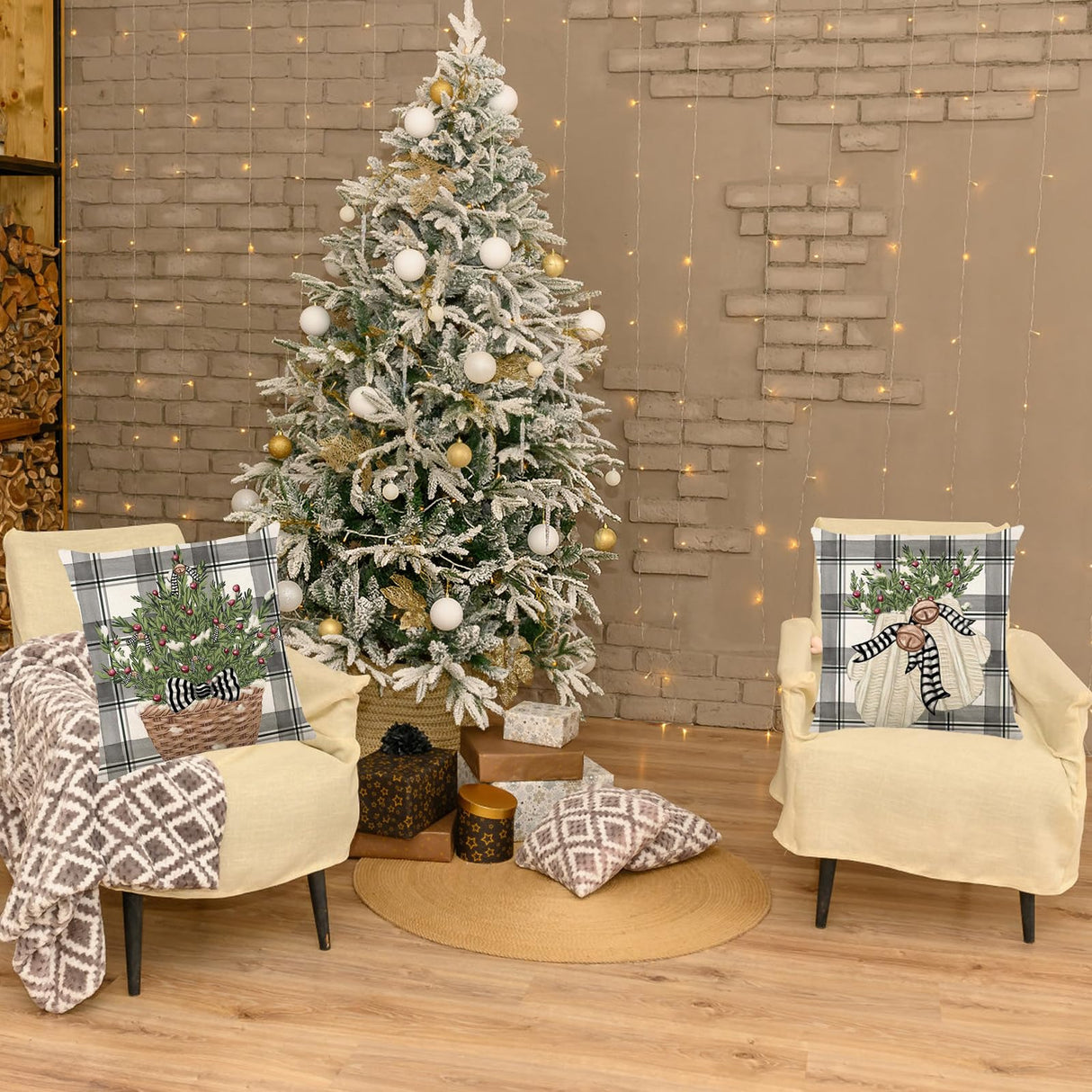 ONFAON Christmas Decorations - Christmas Pillow Covers 18x18 Set of 4, Holiday Christmas Decor Home Sofa Couch Cushion Indoor Decorations ONFAON