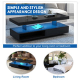 realglow LED Coffee Table with Storage, LED Coffee Tables for Living Room, High Gloss Coffee Table with LED Lights, Modern Center Table with Open Display Shelf & 2 Sliding Drawers (Black) realglow