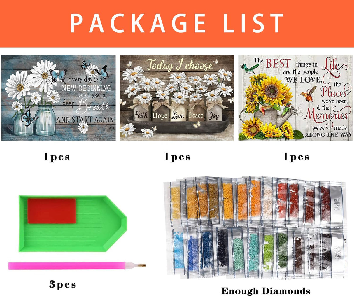 Diamond Art Kits for Adults - 3 Pack Inspirational Diamond Painting Kits for Adults, 5D Round Full Drill Vase Gem Art, Paint by Diamonds Pictures DIY Crafts Kits 16x12inch Axquilon