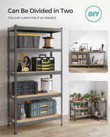 SONGMICS 5-Tier Storage Shelves, Garage Storage, Boltless Assembly, Adjustable Shelving Unit, 17.7 x 35.4 x 70.9 Inches, Load 1929 lb, for Shed Warehouse Basement Kitchen, Gray UGLR450G01 SONGMICS