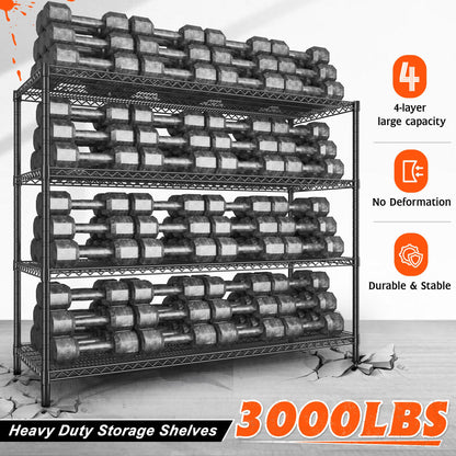 REIBII 60" W Storage Shelves 4 Tier Wire Shelving Unit with Wheels 3000 LBS Heavy Duty Steel Commercial Shelving for Garage,Pantry,Warehouse,Kitchen,School, Business,60”W ×24”D×65.3”H