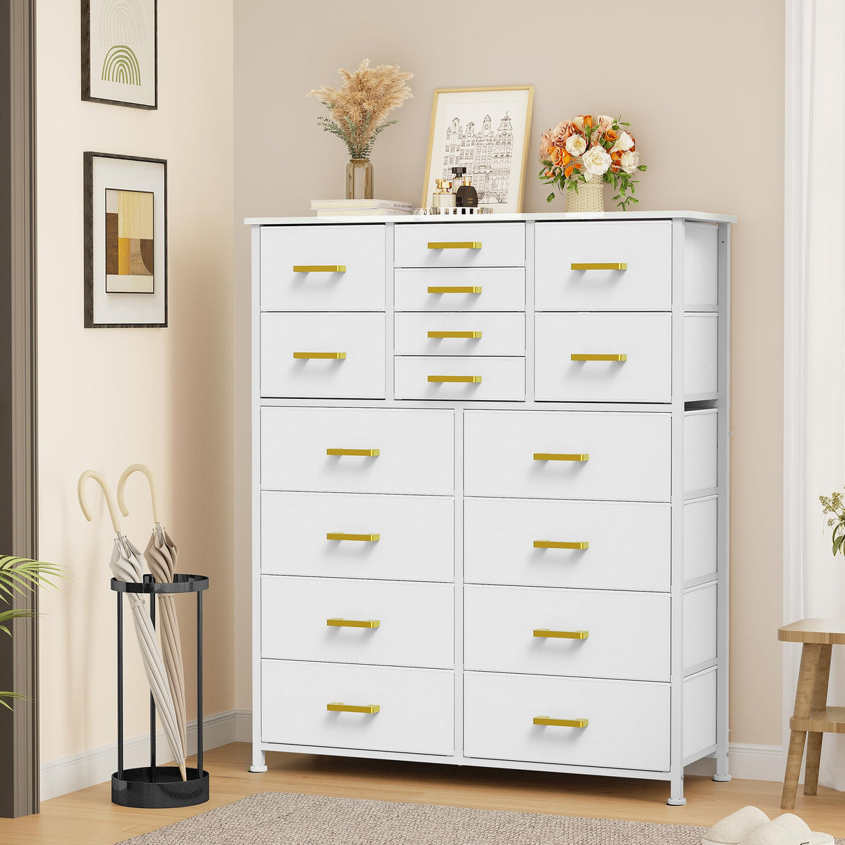 YITAHOME Dresser for Bedroom with 16 Drawers, Large Chest of Drawers, Tall Dressers for Bedroom with Wood Top and Metal Frame YITAHOME