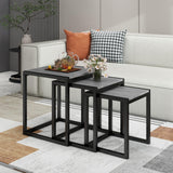 HAHRIR Nesting Table Set of 3 Side Tables, Modern Coffee Table Stacking End Table with Metal Frame (A-Square, Grey) HAHRIR