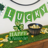 Happy St. Patrick's Day Wood Block Table Sign, Wooden Shamrock Table Top Decorations Tiered Trays Desk Shelf Irish Home Office Coffee Bar Decor 3 Pieces Green OEQSHMY