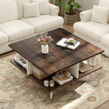 Giantex Square Coffee Table, Mid Century Modern Center Table with 4 Storage Compartments & Cross-Shape Base, 24 Inch Farmhouse Coffee Tables for Living Room (Brown) Giantex