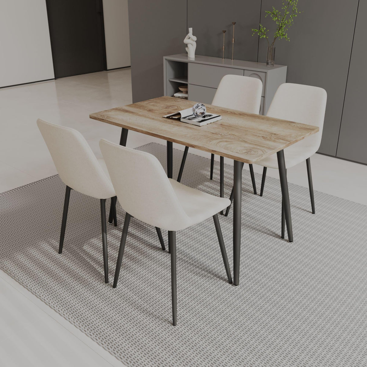 Small Dining Table Set for 4, Modern Dining Table and Chairs Set with 4 Fabric Dining Chairs, 5 Piece Wooden Dining Table Set, 47'' Kitchen Table Set, Ideal for Small Spaces Hilknen