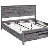 ACCOHOHO Farmhouse King Size Bed Frame with Barn Door Storage, Platform Bed Frame with Headboard, Rustic Bed, Solid Wood Slats Support/Noiseless/No Box Spring Needed (Grey) ACCOHOHO