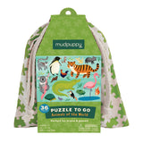 Mudpuppy Animals of The World to Go Puzzle, 36 Pieces – Great for Kids Ages 3+ - Perfect for Travel, Easy Clean-Up, Packaged in Secure, Reusable Fabric Bag Mudpuppy