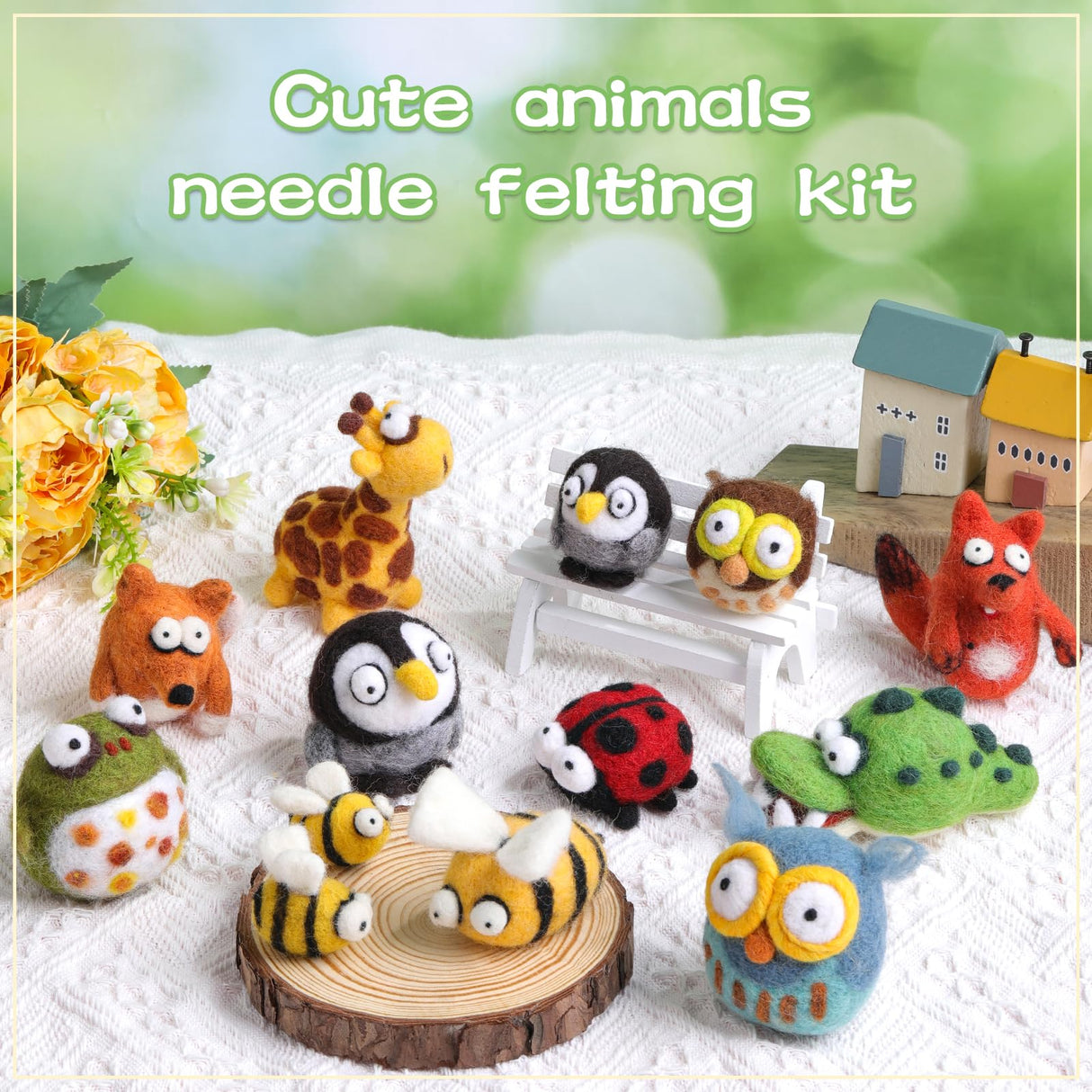 Fedmut Needle Felting Kit - 13Pcs Needle Felting Kit for Beginners with Wool Roving, Felting Pad, Felting Needles for Starters DIY Craft Animal Home Deco Birthday Gift Fedmut