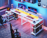 ODK 48 Inch Gaming Desk with USB Charging Ports and LED Lights, Reversible L Shaped Computer Desk with Storage Shelves & Monitor Stand, Corner Home Office Desk Table with Power Outlets, White ODK