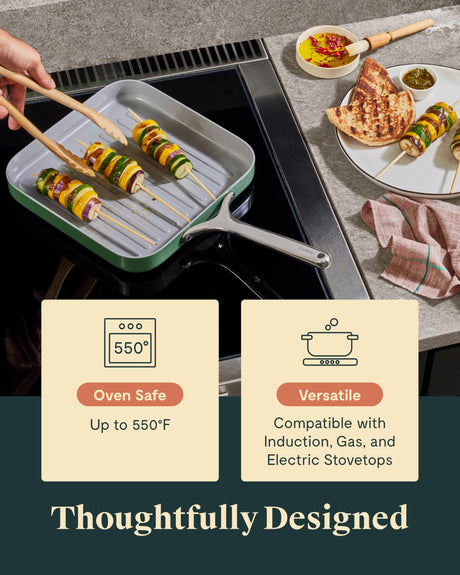 Caraway Griddle Pan & Grill Pan Duo - Non-Stick Ceramic Coated - Non Toxic, PTFE & PFOA Free - Oven Safe & Compatible with All Stovetops – White Caraway