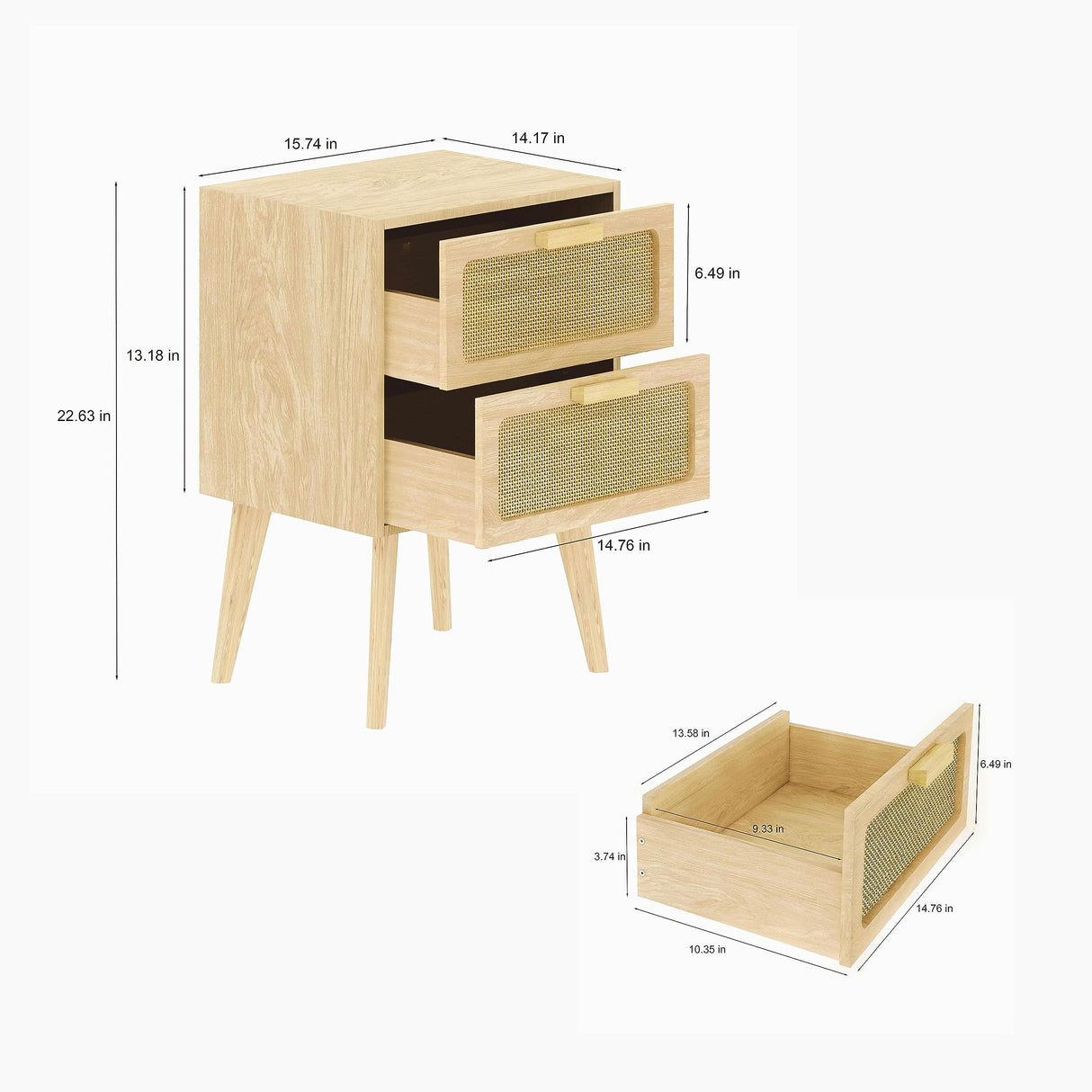 YAUKOMEL Rattan Nightstand, Small End Table, Side Table with Hand Made Rattan Decorated Drawers,Boho Bedside Table,Wood Accent Table with Storage for Small Space,Livingroom, Bedroom, Natural CTG59Y YAUKOMEL