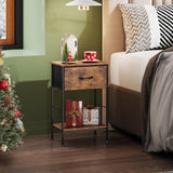 WLIVE Nightstand, Bedside Side Table for Bedroom, Dorm with Steel Frame, Night Stand End Table with Fabric Storage Drawer, Easy Assembly, Rustic Brown Wood Grain Print, 11.73''D 15.67''W 25.03" H WLIVE