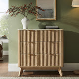 T4TREAM Fluted 3 Drawer Dresser, 32" Tall Modern Chest of Drawers with Faux Marble Top, Curved Profile Design, Wood Drawer Organizer for Bedroom, Living Room, Hallway, Entryway, Natural Oak T4TREAM