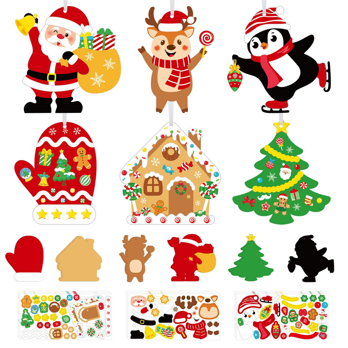 DIY Christmas Craft Kits for Kids, 24Pcs Christmas Tree Ornaments Hanging Craft DIY Santa Claus Gingerbread House Crafts Kit Christmas Penguins Reindeer Gloves Christmas Tree Crafts for Kids (24Pcs) COCHIE