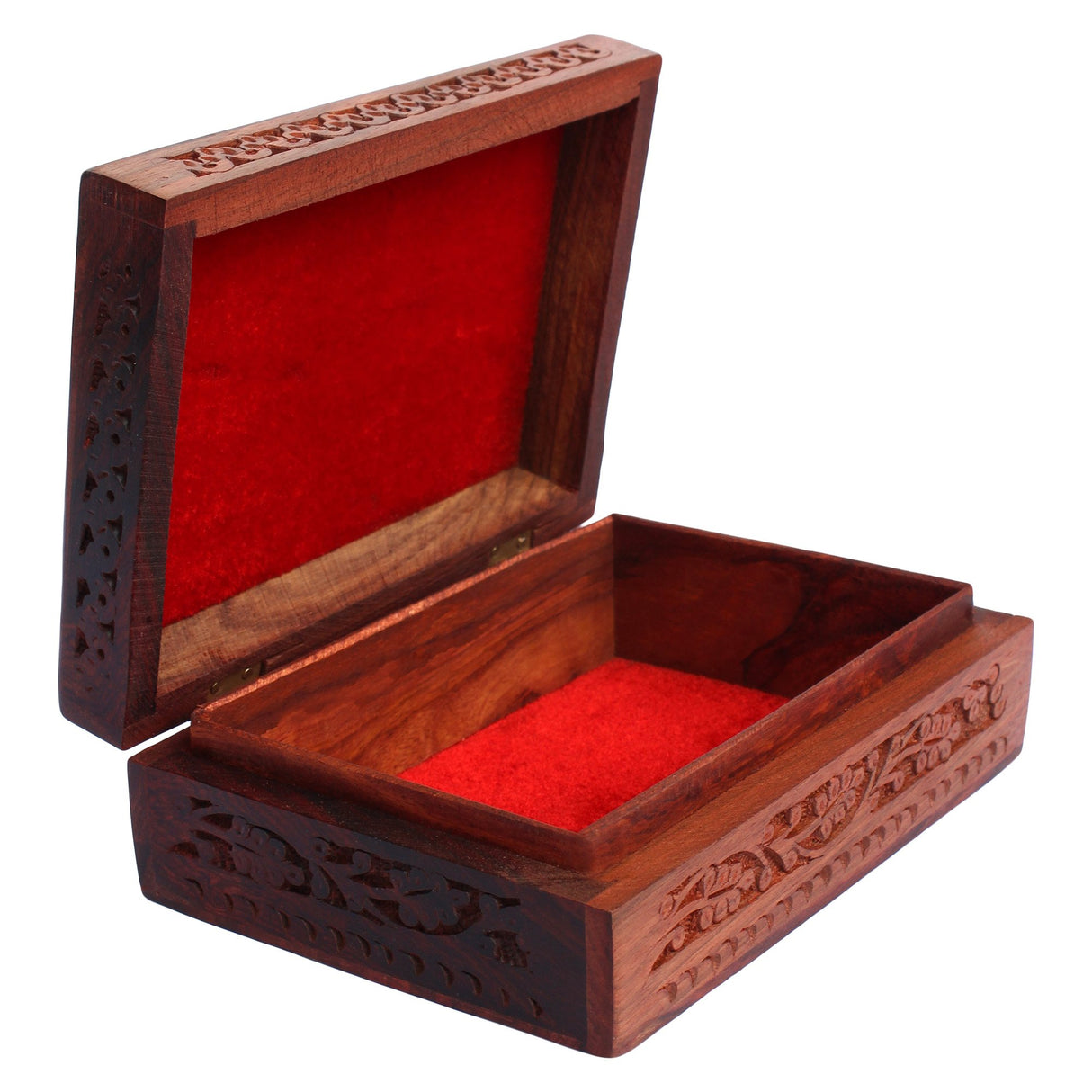 ITOS365 Handmade Wooden Keepsake Storage Case Jewelry Box Jewel Organizer - Floral Hand Carvings with Brass Inlay - Gifts for Women, 7 x 5 Inches ITOS365