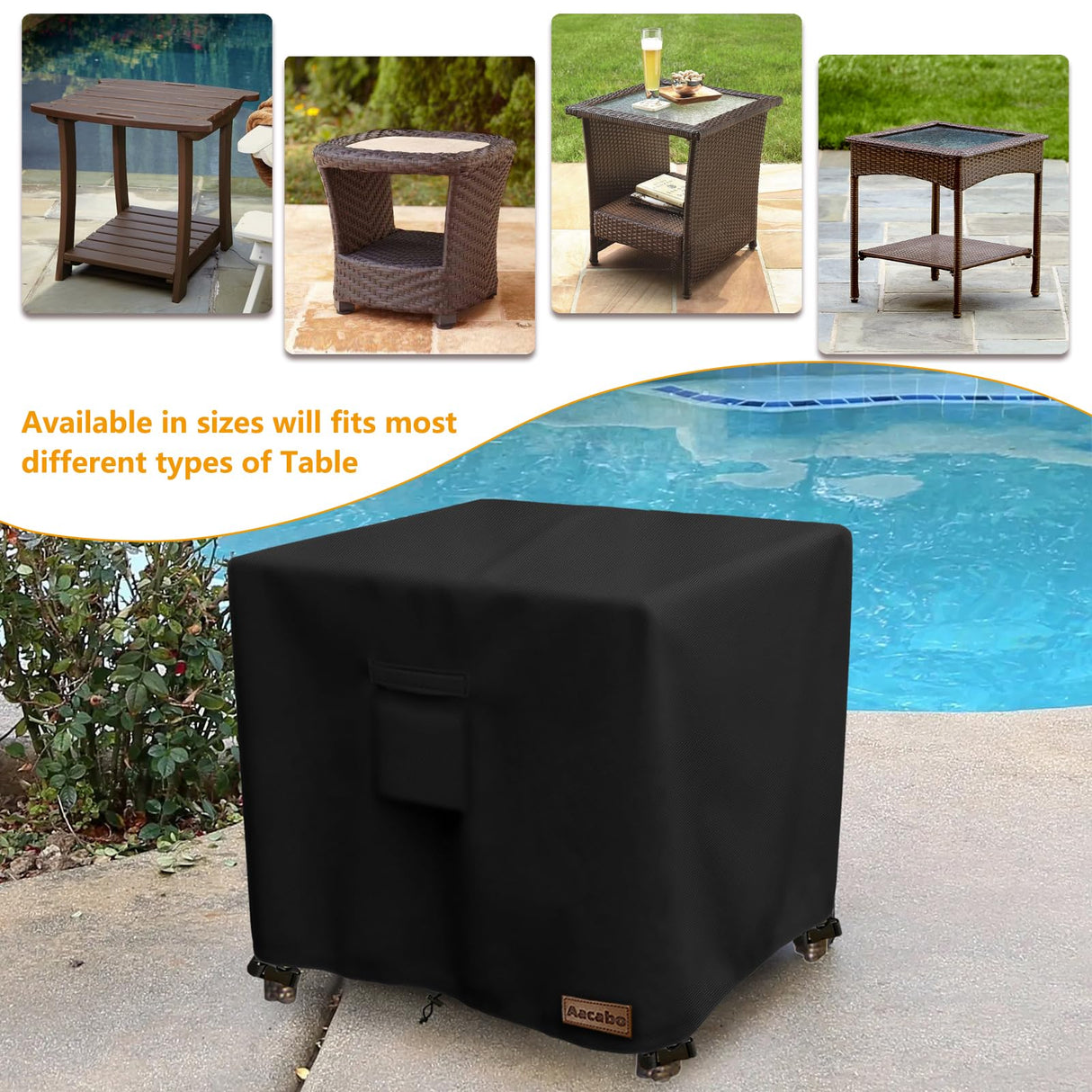 Aacabo Patio Wicker Side Table Cover,22W x 22D x 18H inch,Waterproof Square Patio Small Side Table Cover,Suitable for 3-Piece Outdoor Wicker Patio Bistro Set Side Table Aacabo