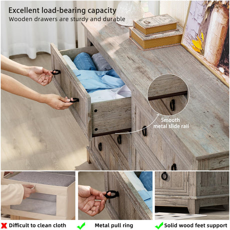 Joaxswe Farmhouse 6 Drawers Dresser for Bedroom, 54 Inch Wide Wood Dresser Chest of Drawers, Vintage Design TV Stand, Rustic Storage Dressers Organizer for Bedroom, Living Room, Hallway-Oak Joaxswe