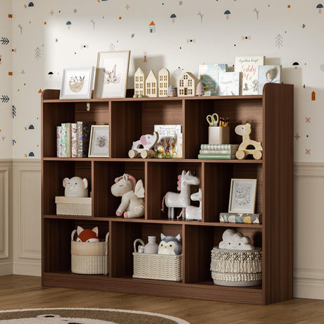 DIYART 3-Tier Brown Bookshelf with 10-Cube Storage for Modern Living Spaces DIYART