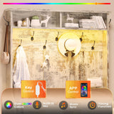 Itaar Hall Tree with Bench and Shoe Storage, 5-in-1 Entryway Bench with Coat Rack, 10 Shoe Cubbies & 9 Coat Hooks, Barn Door & Adjustable Shelf (Vintage White) Itaar