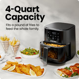 Chefman Air Fryer – 4 QT Compact Airfryer for Quick & Easy Meals, Features Hi-Fry Technology for Extra Crisp, Easy-View Window, Touch Controls with 4 Presets, Nonstick & Dishwasher Safe Basket - Black Chefman