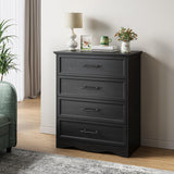 Black Dresser for Bedroom, Farmhouse 36" Tall 4 Drawer Chest with Sleek Brushed Metal Handles, Modern Wood Storage Cabinet with Unique Base Design, Closet Organizer for Bedroom, Living Room, Hallway YANSNWO