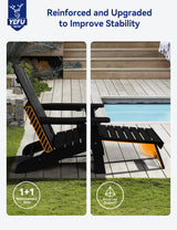 YEFU Adirondack Chair with Ottoman, Adjustable Backrest Adirondack Chairs, Folding Outdoor Fire Pit Chair with 2 Cup-Holders, Weather Resistant for Patio Lawn Outside Garden Pool, 380lbs (Black) YEFU