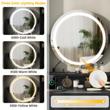 YITAHOME Makeup Vanity Desk with Mirror and Lights, Vanity Table Set with Power Outlets, Storage Drawer, Chair and 3 Shelves, Bedroom, Dark Black YITAHOME