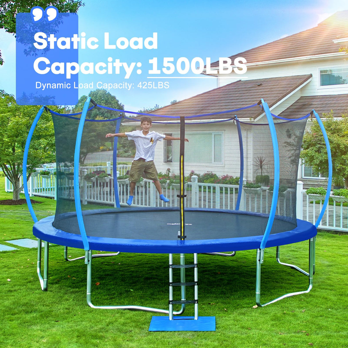 Zupapa 1500LBS Weight Capacity No-Gap Design 16 15 14 12 10FT Trampoline for Kids with Safety Enclosure Net Outdoor Backyards Trampolines with Non-Slip Ladder for Children Adults Family Zupapa