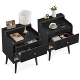 VASAGLE Nightstands, Set of 2, Bedside Tables with Hidden Drawers, Mid-Century End Tables, Ebony Black VASAGLE