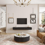 POVISON DONICY Fully-Assembled Minimalist Floating TV Stand, Modern Wall-Mounted Entertainment Center with 3 Drawers, Solid Wood, Black Oak, 78" POVISON DONICY