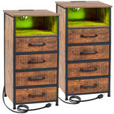 LOAKEKEL Night Stand Set 2, Tall Nightstand with Charging Station, Dresser for Bedroom with 4 Drawers, LED End Tables with USB Ports and Outlets, Rustic Brown, HNS034PBR LOAKEKEL